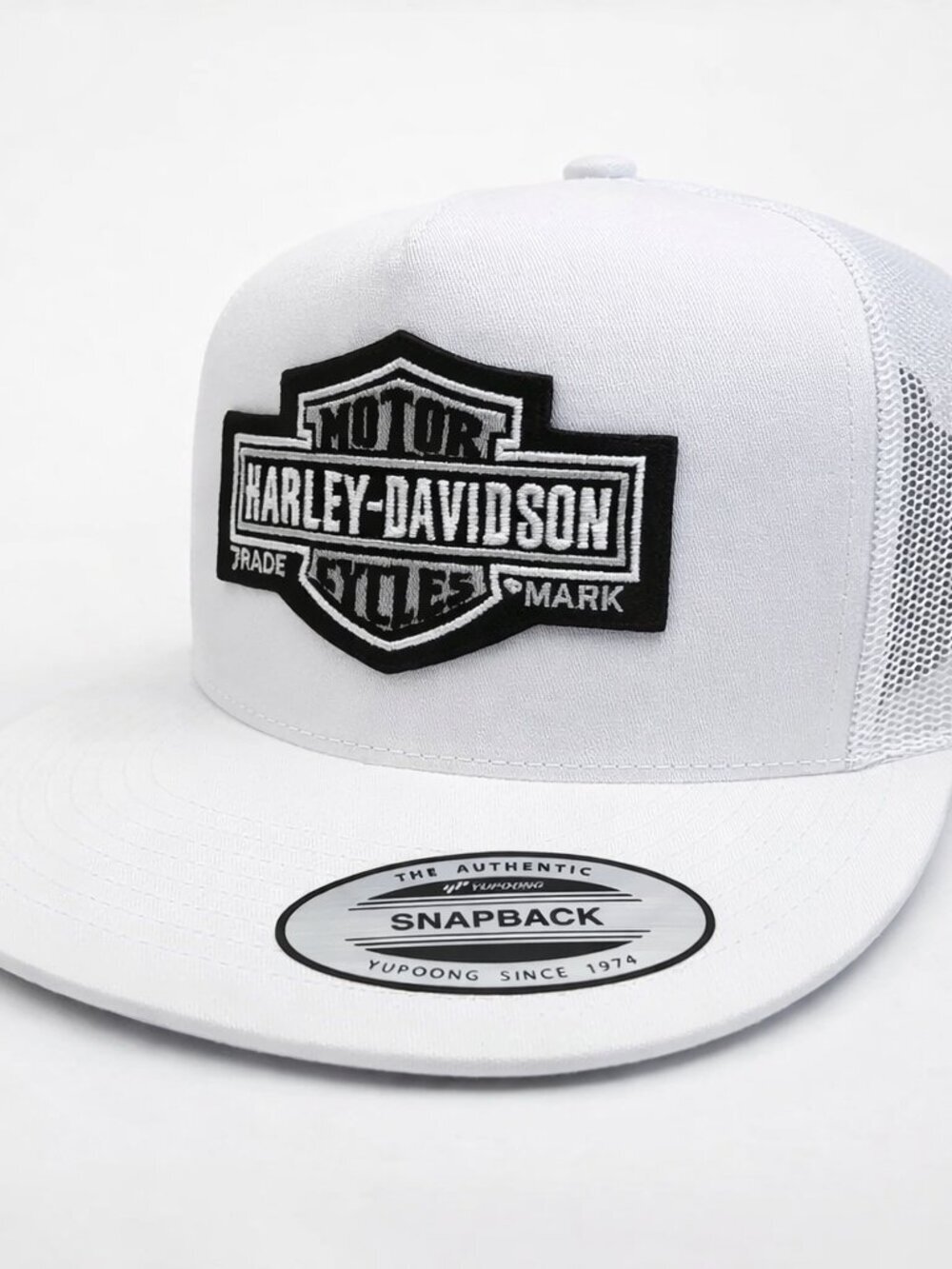 Harley White Flat Bill Snapback Baseball Cap Hat Embroidered Patch - Picture 2 of 4